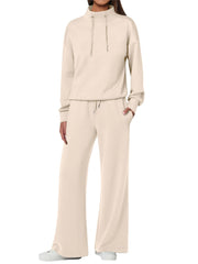 NEW π₯ Women's Cotton Two-Piece Oversized Drawstring Sweatshirt Wide Leg Sweatpants Casual Set