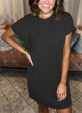 New Ribbed Round Neck Pocket Dress (Buy 2 Free Shipping)