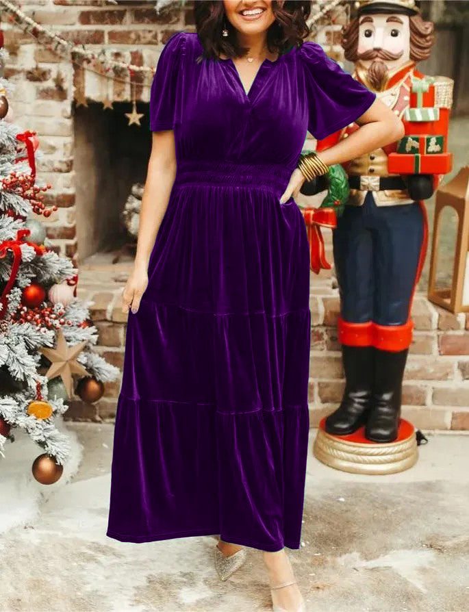 Women's Velvet Tiered Maxi Dress (Buy 2 Free Shipping)