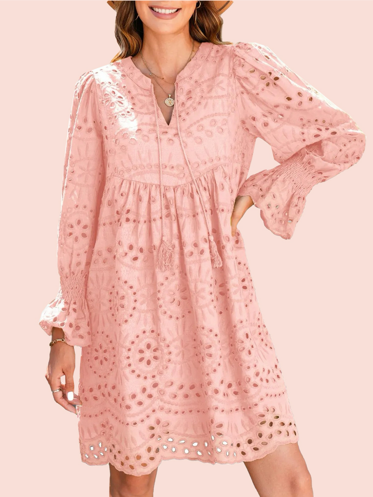 Women’s V Neck Eyelet Lace Dress (Buy 2 Free Shipping)