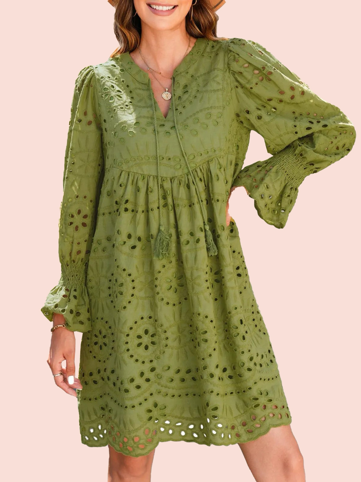 Women’s V Neck Eyelet Lace Dress (Buy 2 Free Shipping)