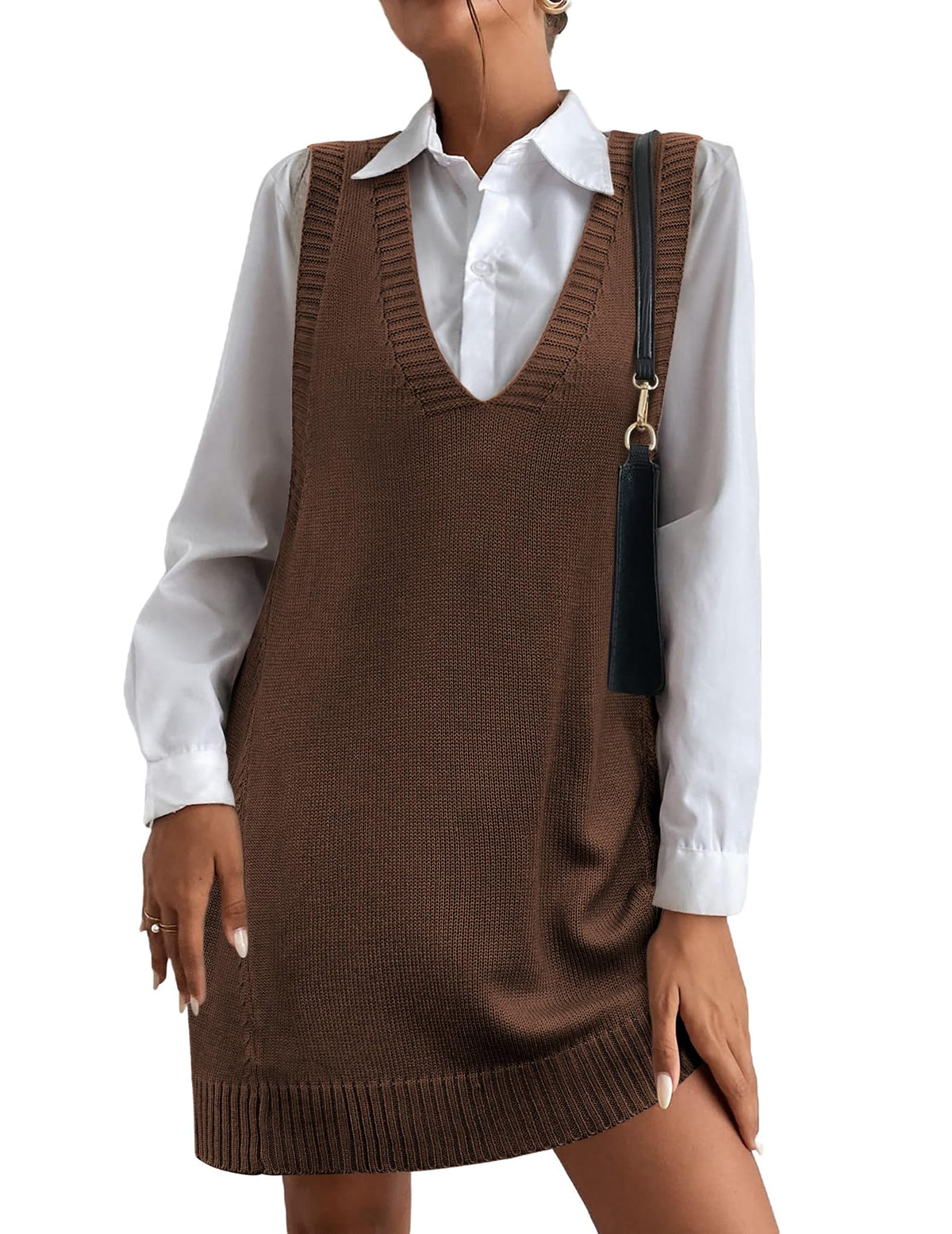Women's V-Neck Sweater Vest Dress with Pockets (Buy 2 Free Shipping)