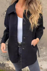 Casual Daily Solid Color Buttons Gross Turn-back Collar Outerwear Women Coat