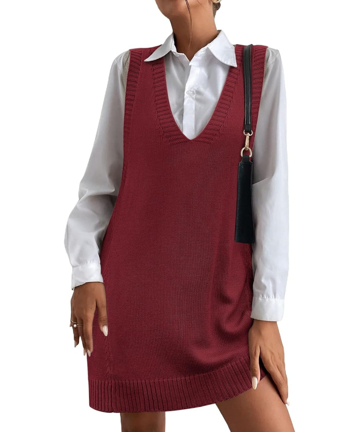 Women's V-Neck Sweater Vest Dress with Pockets (Buy 2 Free Shipping)