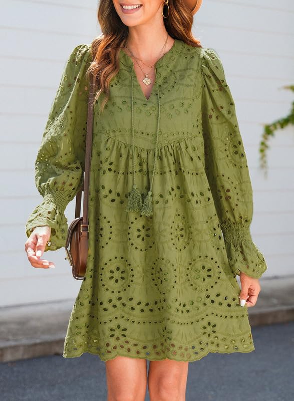 Women’s V Neck Eyelet Lace Dress (Buy 2 Free Shipping)