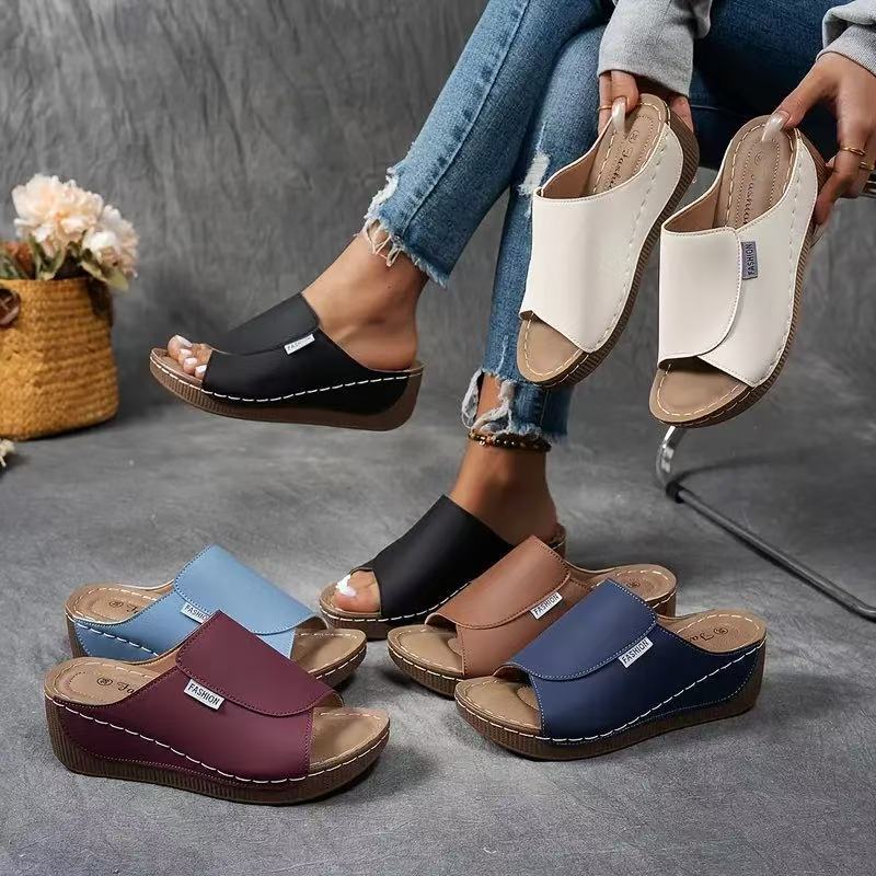 Comfortable Slides with Arch Support - Women's Plain Breathable Sandals