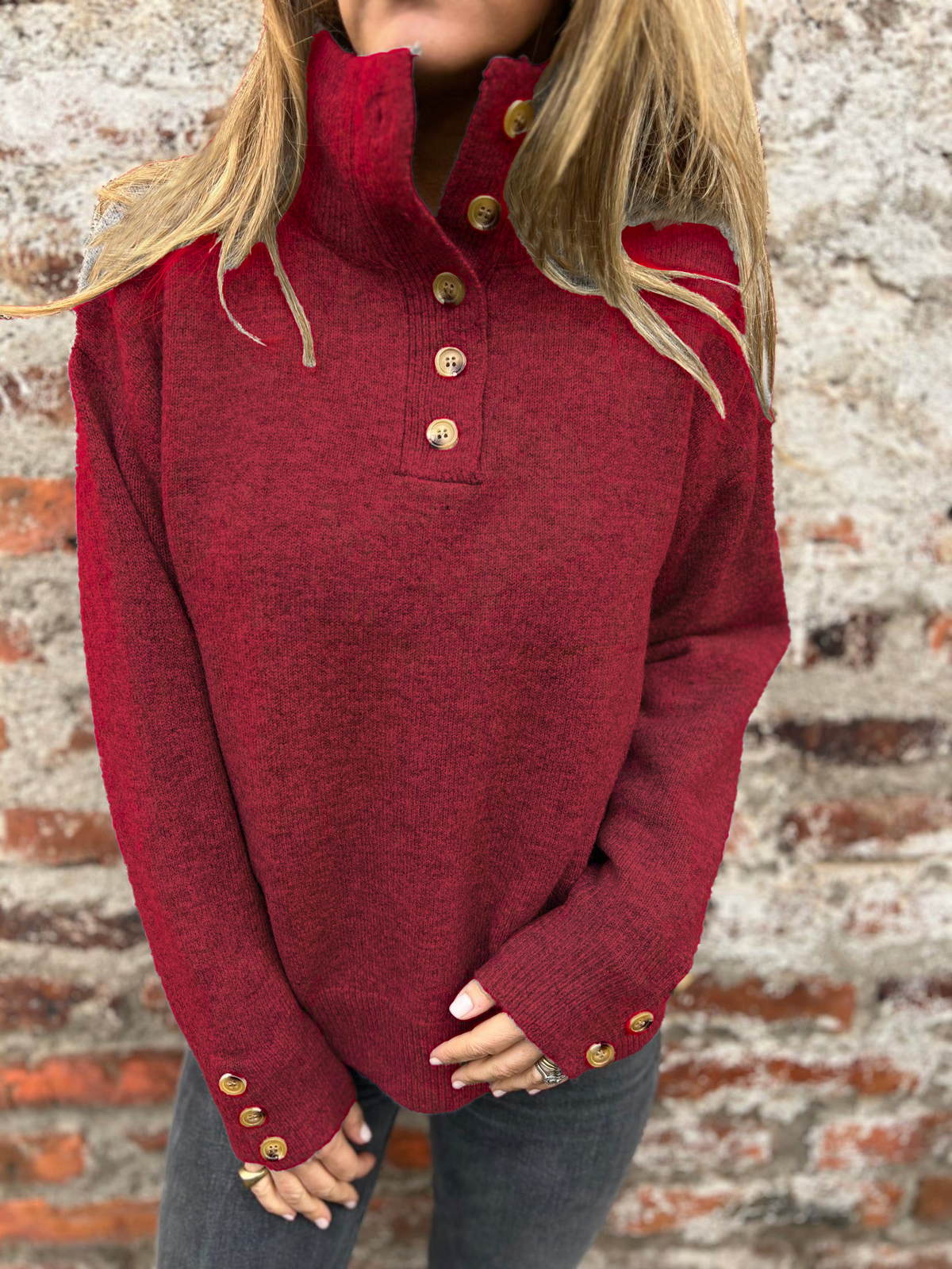 2025 CLEARANCE SALE🔥 Women's High Neck Special Button Designer Sweatshirt